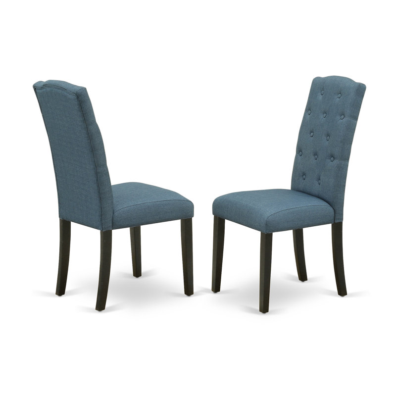 Chaises de salle à manger Celina Parson - Ensemble de 2 chaises capitonnées capitonnées en lin bleu minéral, noir, bleu, Noir