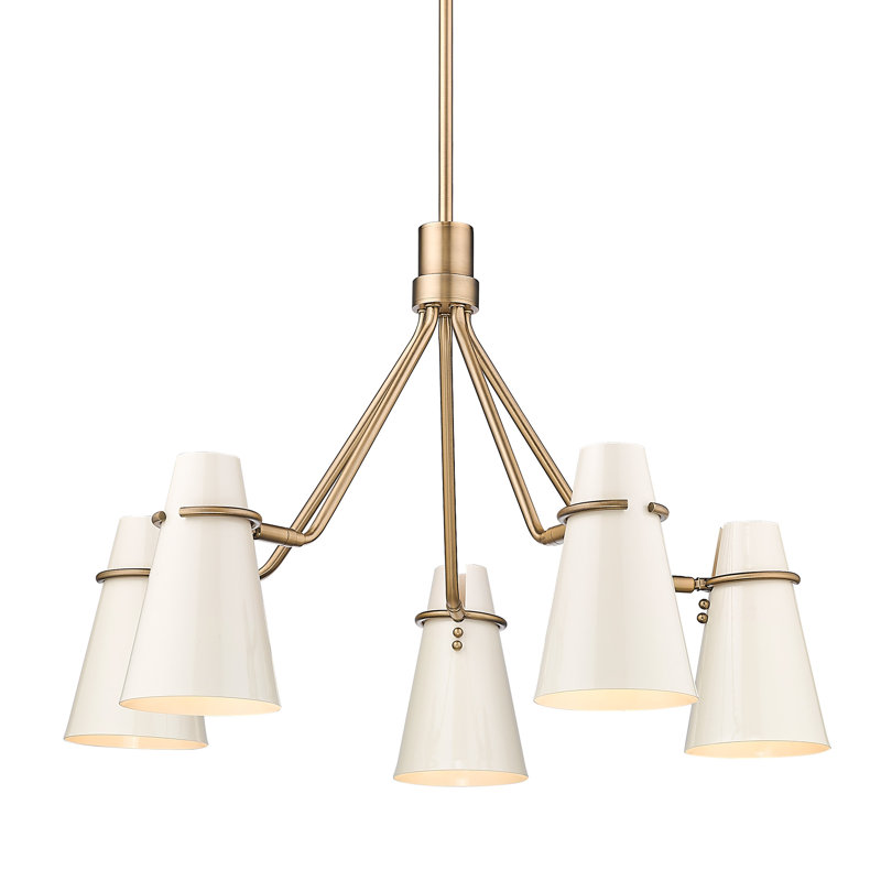 Dorris 5 - Light Steel Dimmable Cone Chandelier, Glossy Ecru