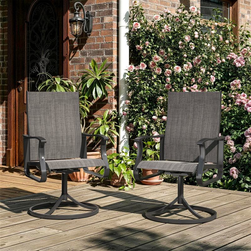 Ensemble de 2 fauteuils de patio pivotants (ensemble de 2), Gris foncé / Noir