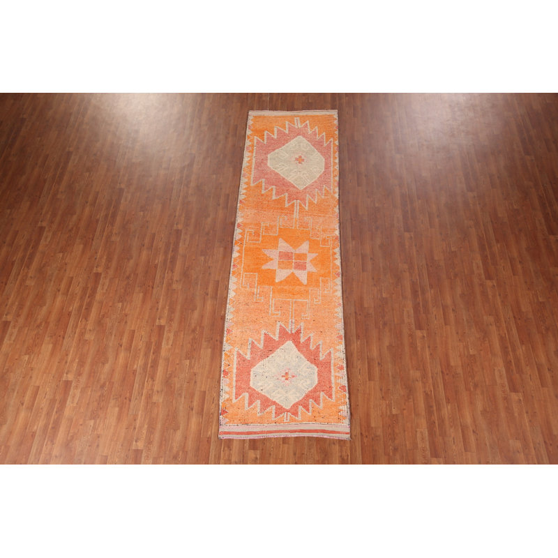 Tapis de couloir oriental orange Oushak 3 x 12