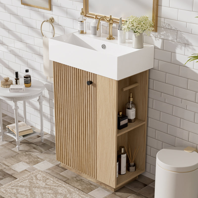 22" Single Bathroom Vanity With Ceramic Top, Wood