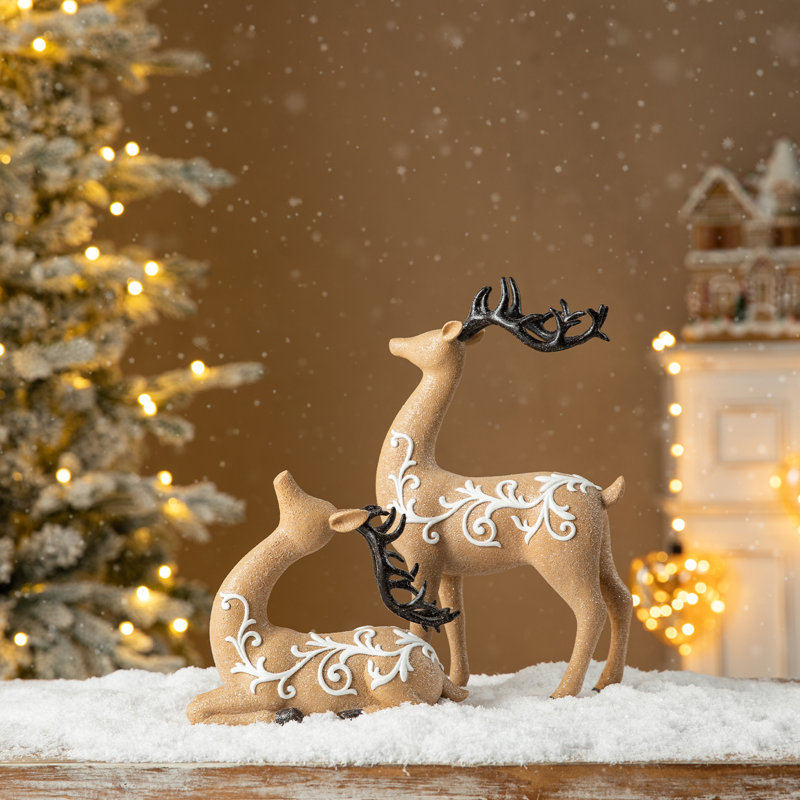Set Of 2 Resin Christmas Reindeer Table Decor