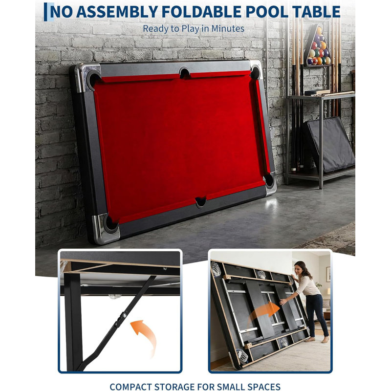 Table de billard de 7 pi, table de billard portable avec accessoires complets, tables de billard pliantes avec 2 queues, boules, brosse à craie et feutre pour les salles de jeux, loisirs à la maison