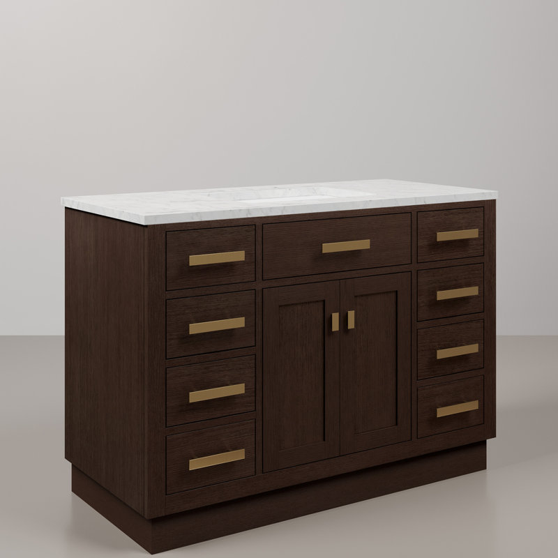Chestnut 48" Carrara White Marble Countertop Bath Vanity with Mirror, Brown Oak