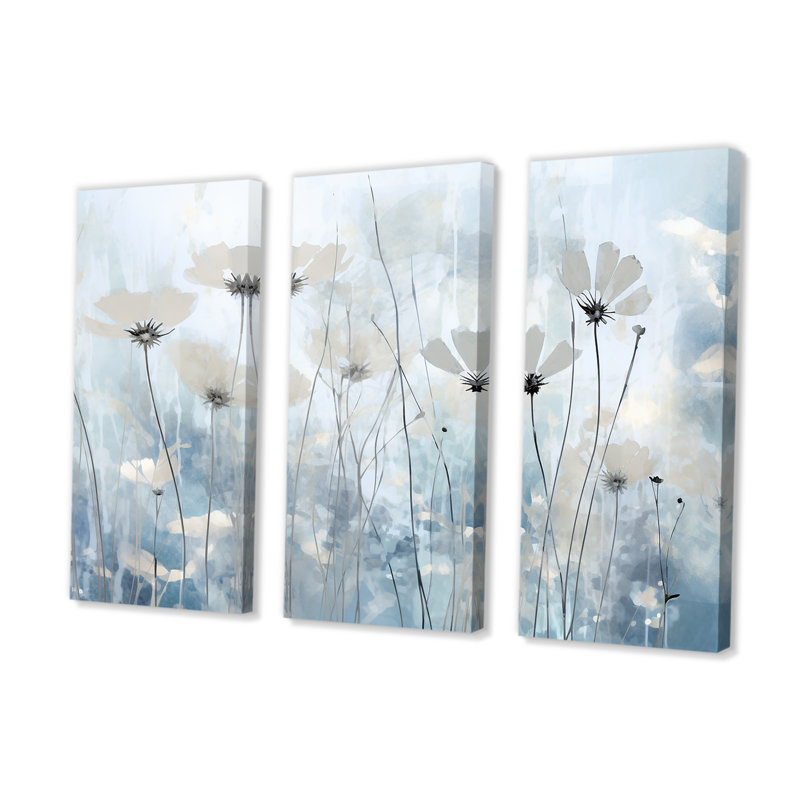 Cerulean Floral Field - Flower Art, ensemble d'art sur toile, H 32 po x l 48 po x P 1 po