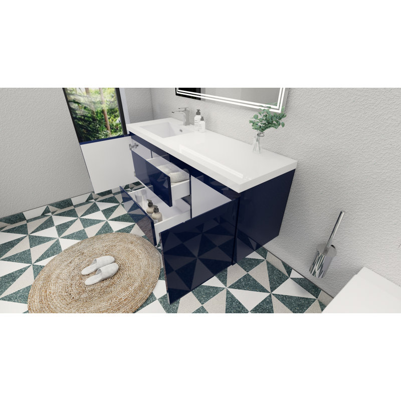 Single Bathroom Vanity with Acrylic Top, Hight Gloss Night Blue