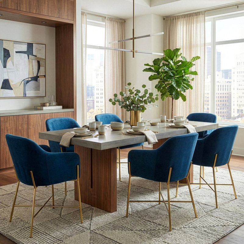 Chaise avec accoudoirs en velours bleu Vergas