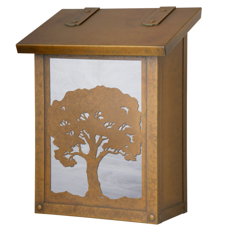 Boîte aux lettres murale verical chêne tree, Blanc vaporeux, Laiton chaleureux