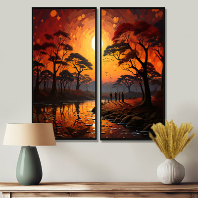 African Savannah Serenade V - People, art mural africain, 2 panneaux
