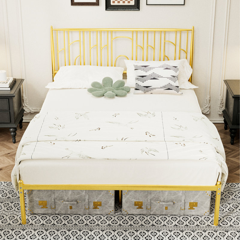 Base de lit moderne pour chambre à coucher, chambre d'amis, base de lit plateforme en métal avec tête de lit Iron-Art