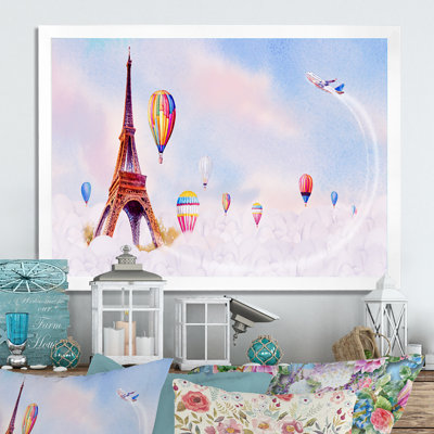 «Travel In Balloon Over Paris», reproduction sur toile flottante