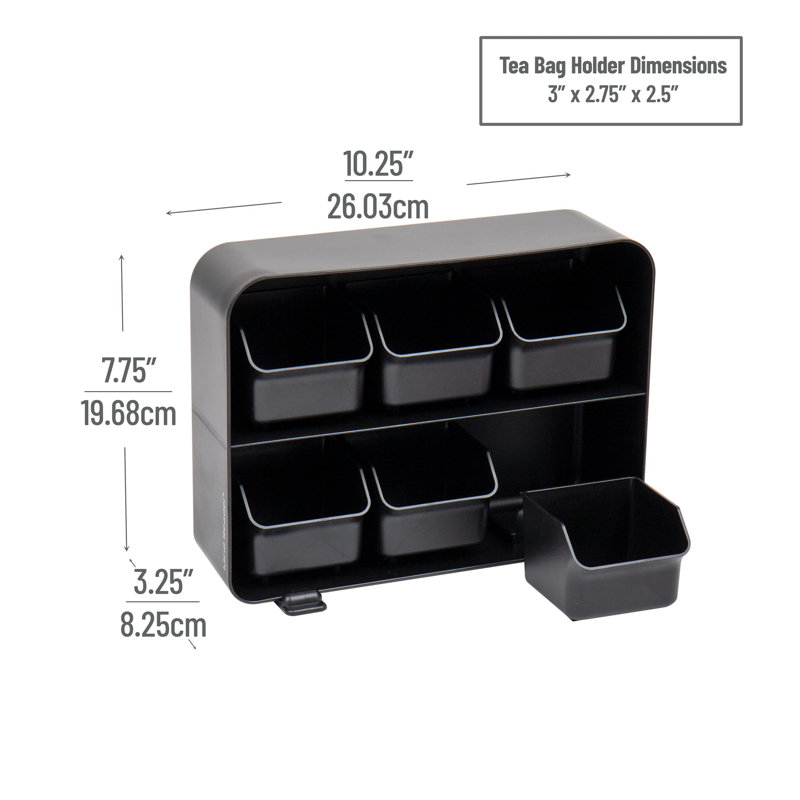Black Plastic 6-Drawer Tea Bag Organizer for Countertop Storage