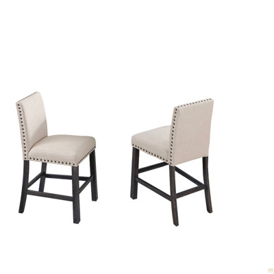 Ensemble de 2 chaises de comptoir rembourrées avec garniture cloutée et pieds de bois gris antique