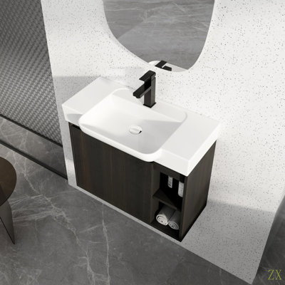 Meuble-lavabo mural 28 po avec lavabo en céramique et porte à fermeture en douceur, emballage KD
