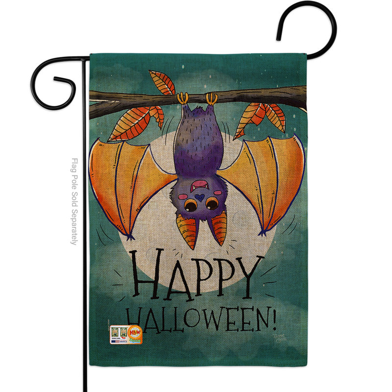 Polypropylène 2 côtés en polyester 19 po. joyeux halloween drapeau de jardin, polyester, Mauve / jaune / bleu turquoise