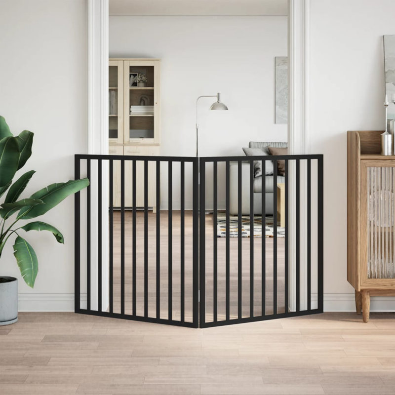 Archie & Oscar Dog Gate Foldable 2 Panels Brown 160 Cm Poplar Wood, 90cm H x 160cm W x 2cm D, Black