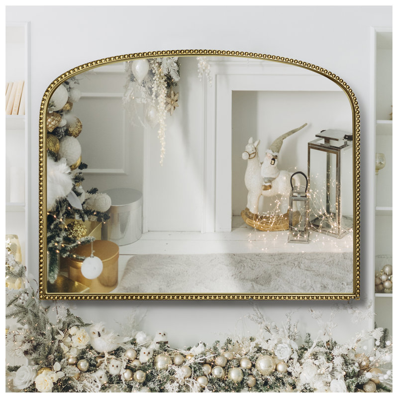 Miroir doré antique avec cadre perlé, 28 po x 36 po