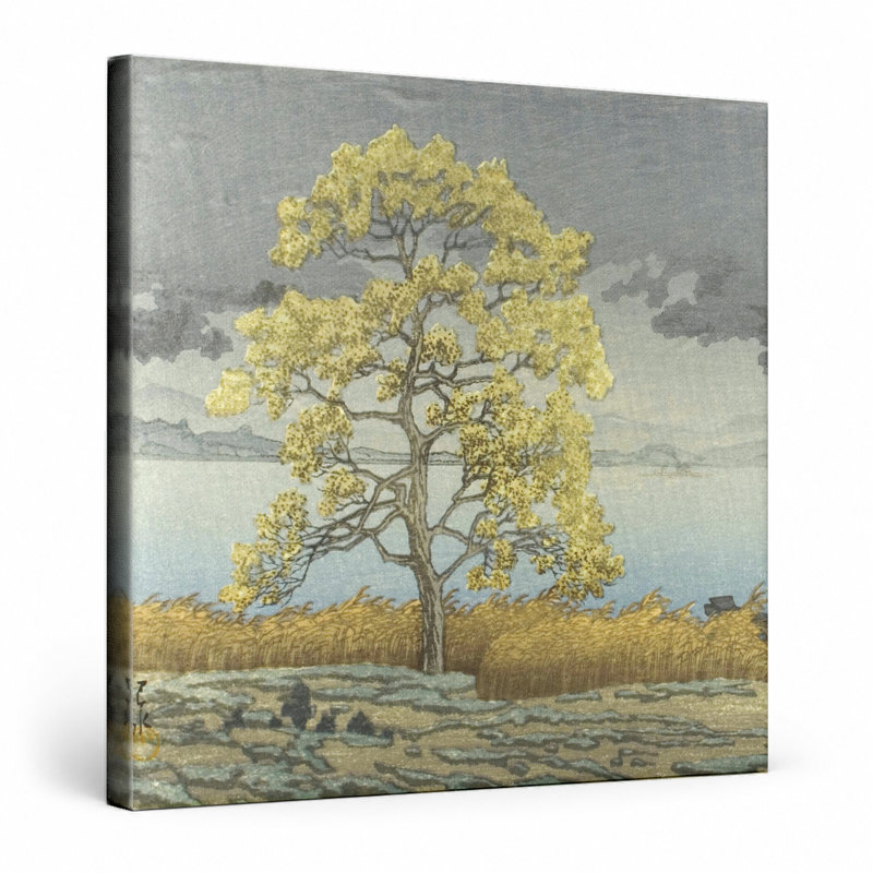 Automne au lac Biwa - art mural carré sur toile, 32" W x 32" H