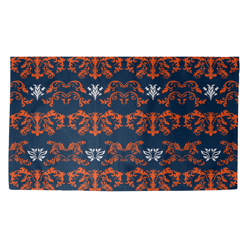 Tapis bleu / orange fait à la main Damask, Rectangle 5 pi x 7 pi
