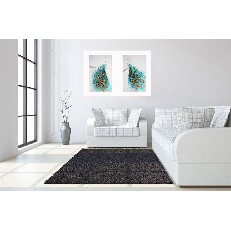 Paire de paons opulents en art mural bleu sarcelle et or - 47 po