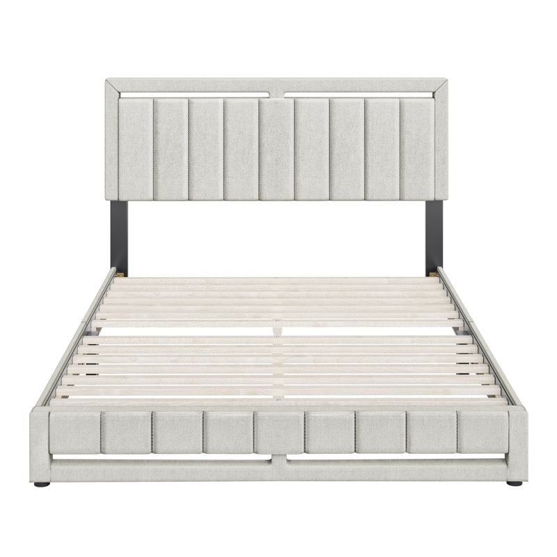 Base de lit tapissier Senata Linen, Blanc, Simple