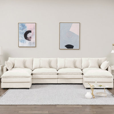 130.7" Chenille U-Sectional – Modular Cloud Seats, 2 Movable Ottomans, DIY U/L/Sleeper Layouts, Vacuum-Flat Packs by Latitude Run