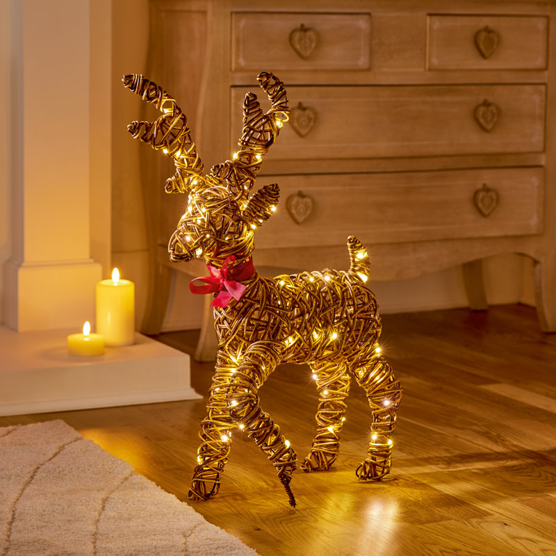 Lit Rattan Style Reindeer