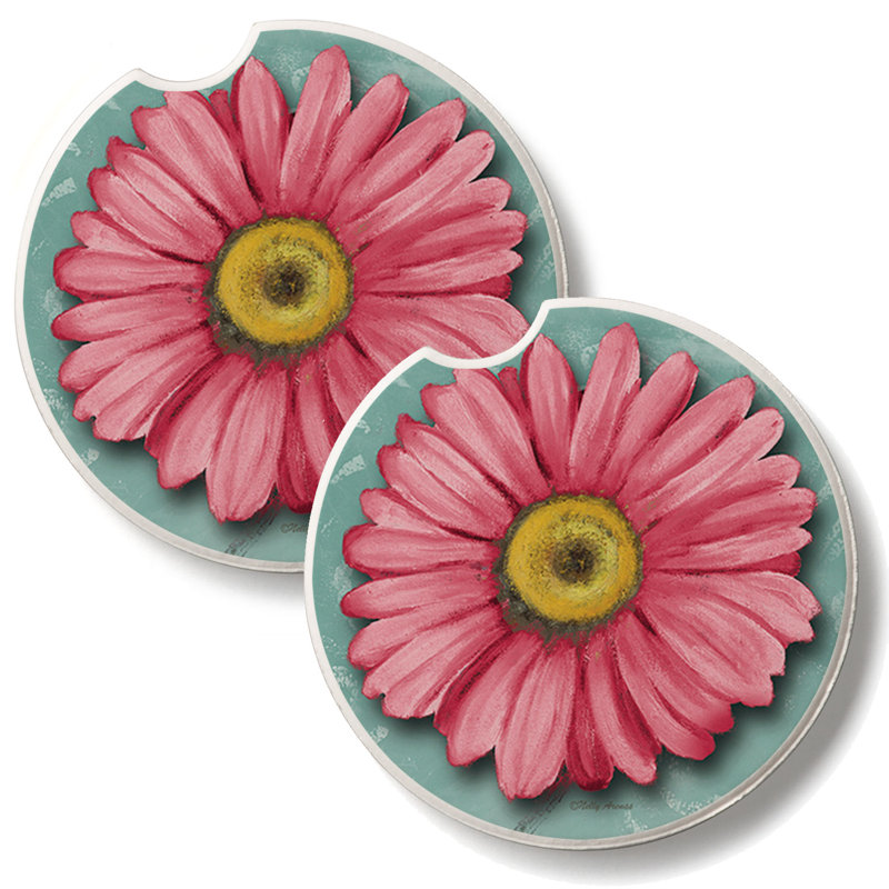 Blooming Daisy 2 Pack Absorbent Stone Car Coasters