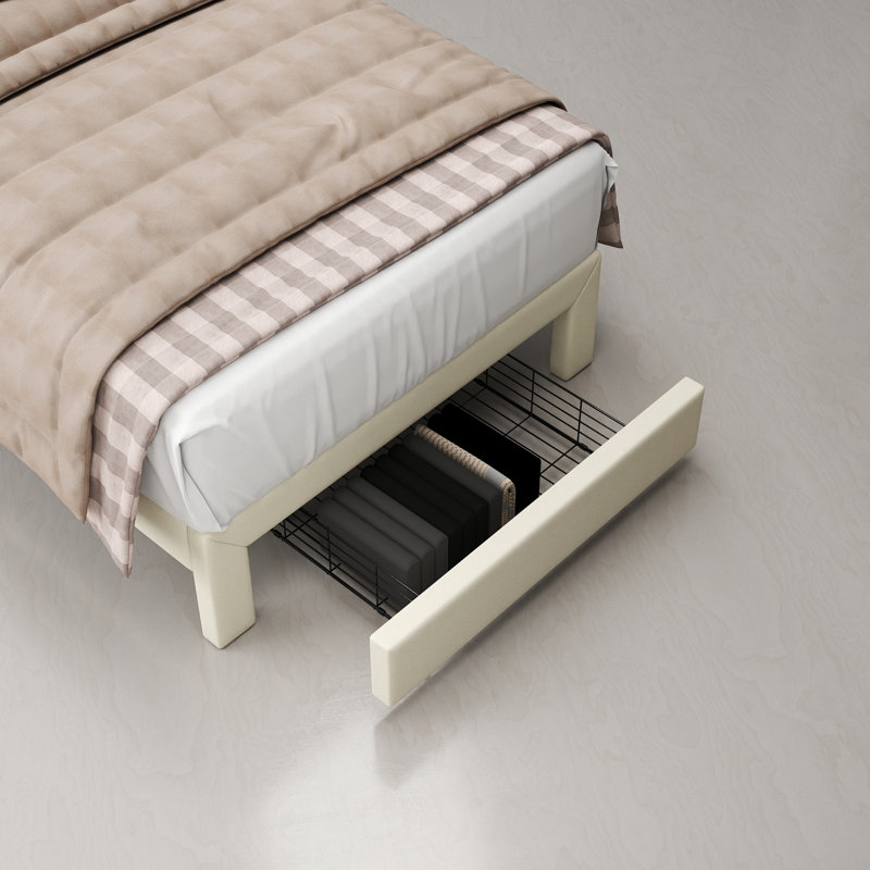 Structure de lit rembourrée avec tiroirs de rangement et port USB Type-C pour chambres d'adolescent, Lit simple, Beige