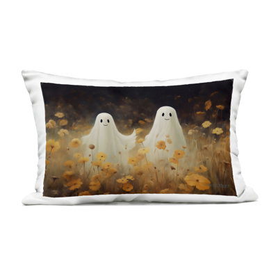 Ghosts in Poppy Field Outdoor Printed Pillow, design by LSR Design Studio