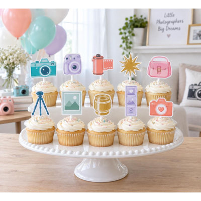 Décorations pour cupcakes « Petit photographe », 10 modèles d'appareil photo différents, décorations d'anniversaire en carton