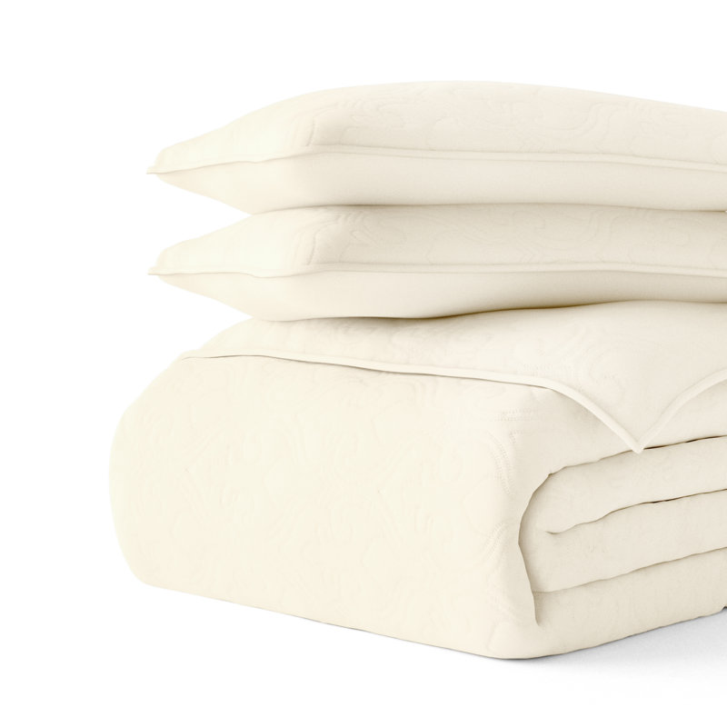 Ivory Full Microfiber Quilted Coverlet Set