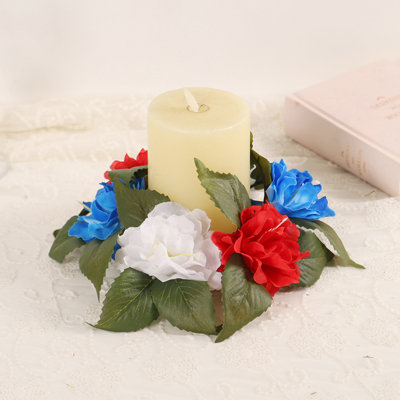 Independence Day Flag Simulation Flower Candle Ring Family Gathering Table Party Central Candle Holders Decoration Wreath
