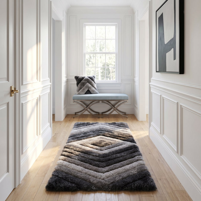 Tapis gris / blanc Corey-Leigh, Tapis de couloir 2 pi 4 po x 8 pi