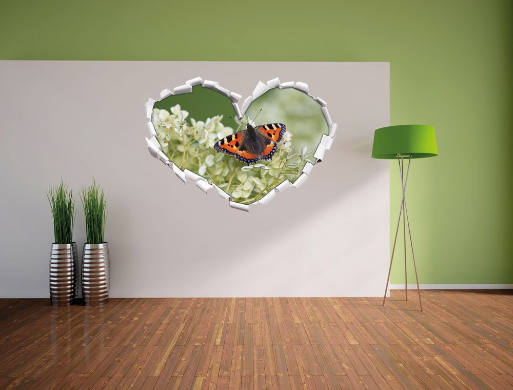 Bunter Schmetterling auf weißen Blüten Wandsticker