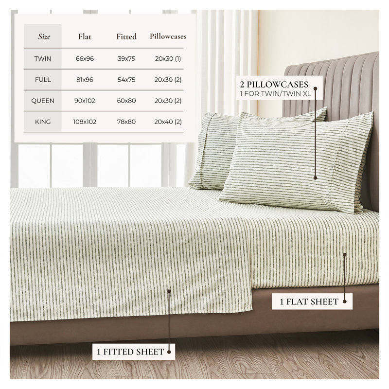 Ultra Soft Lodge Printed Microfiber Sheet Set, Queen, Stripe Green