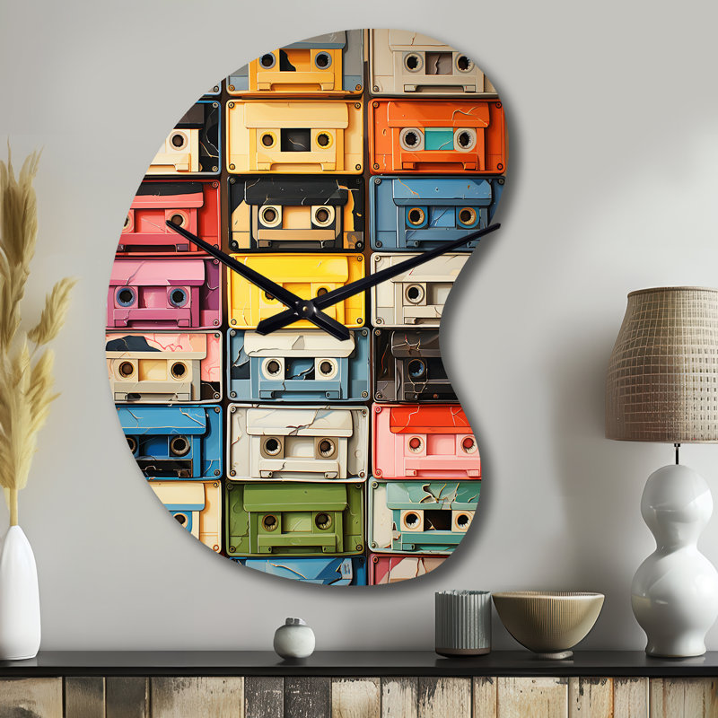 Popart Cassette Tapes X - Cassette asymétrique avec horloge murale, Petit