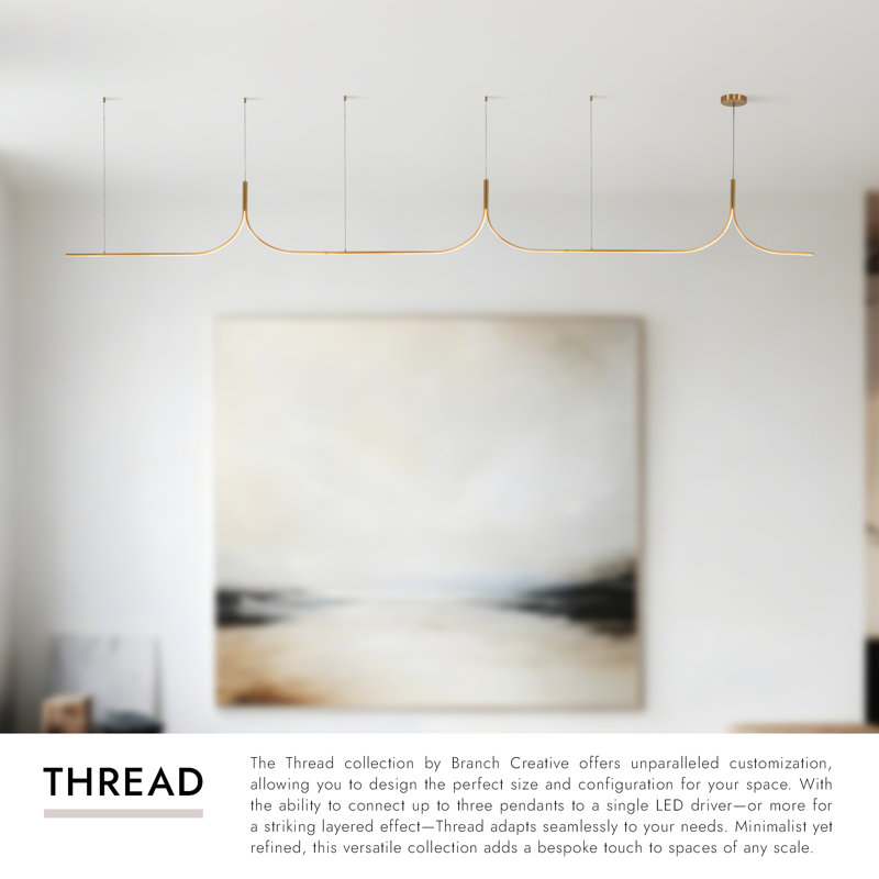 Thread 15-ft Gold dimmable LED Linear Pendant, 15-ft, Brushed Gold-UNV-010