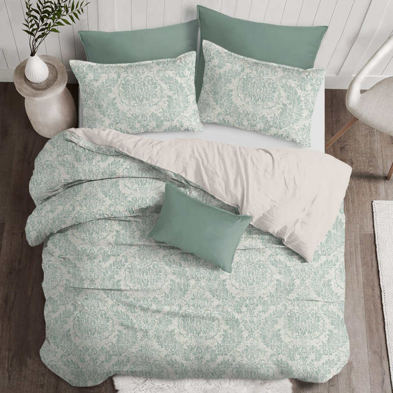Ensemble de housse de couette en lin Bordeau, Housse de couette pour très grand lit + 2 taies d, Brume
