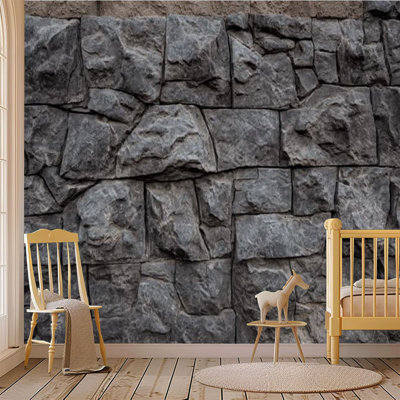 Papier peint adhésif sur toile pelez et collez, texture de mur de pierre sale grise granit gris foncé
