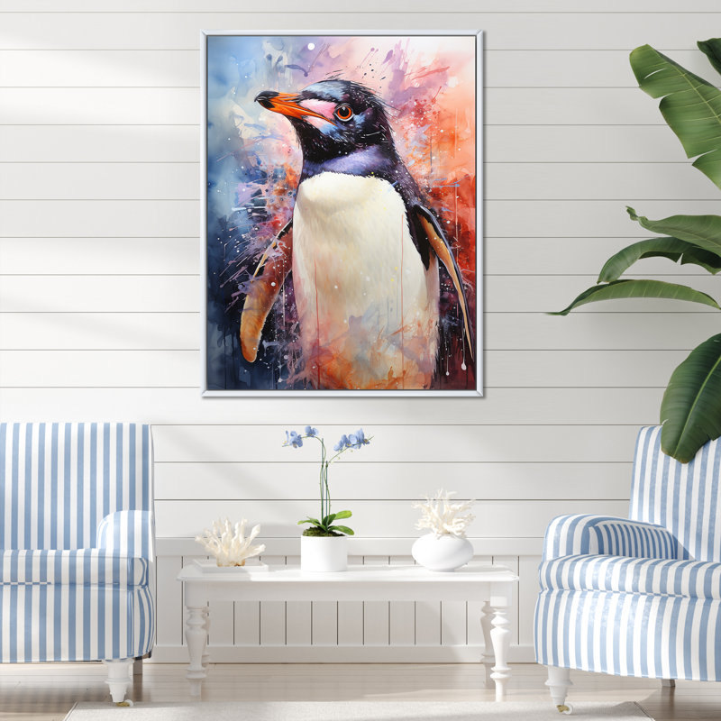 Penguins Antarctique élégance sur toile, H 32 po x l 24 po x P 1 po, Cadre flottant blanc