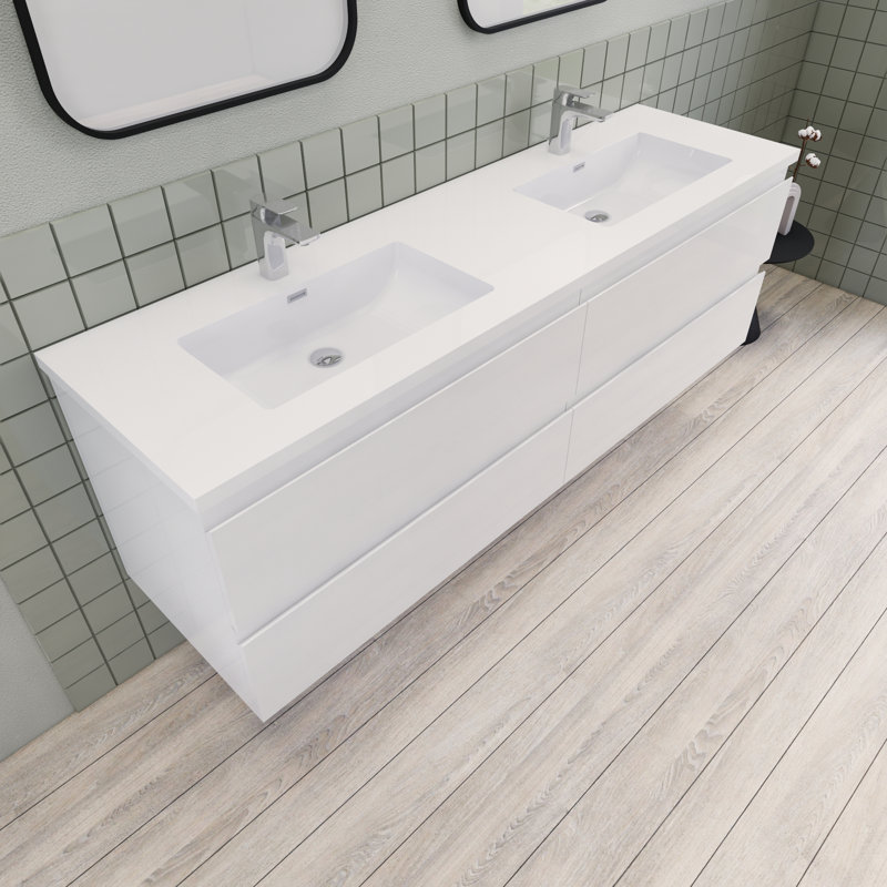 Meuble-lavabo double flottant 72 po Alcester Ivy Bronx, Blanc lustré