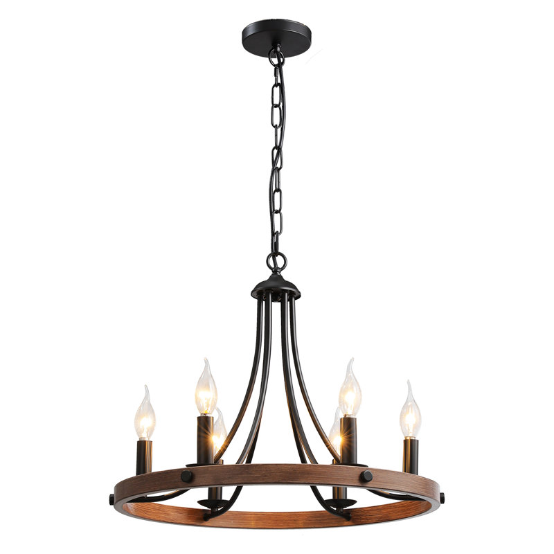 6-Light Rustic Wagon Wheel Chandelier For Dining Room Chandelier