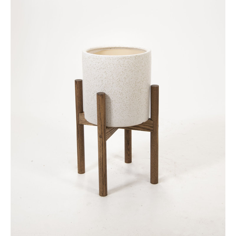 Klinger Ceramic Pot Planter, Matte Ivory/Walnut
