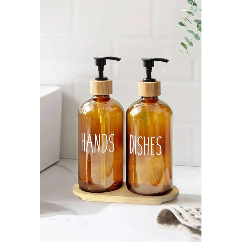Ensemble de distributeur de savon en verre Elegant (2 pièces), 2,8 x 2,8 x 7,9 pouces | Fabrication 100% verre, design élégant | Comprend un support de 3,3 x 3,3 x 6,9 pouces | Parfait pour la décoration de la maison et de la salle de bain, durable et facile à nettoyer