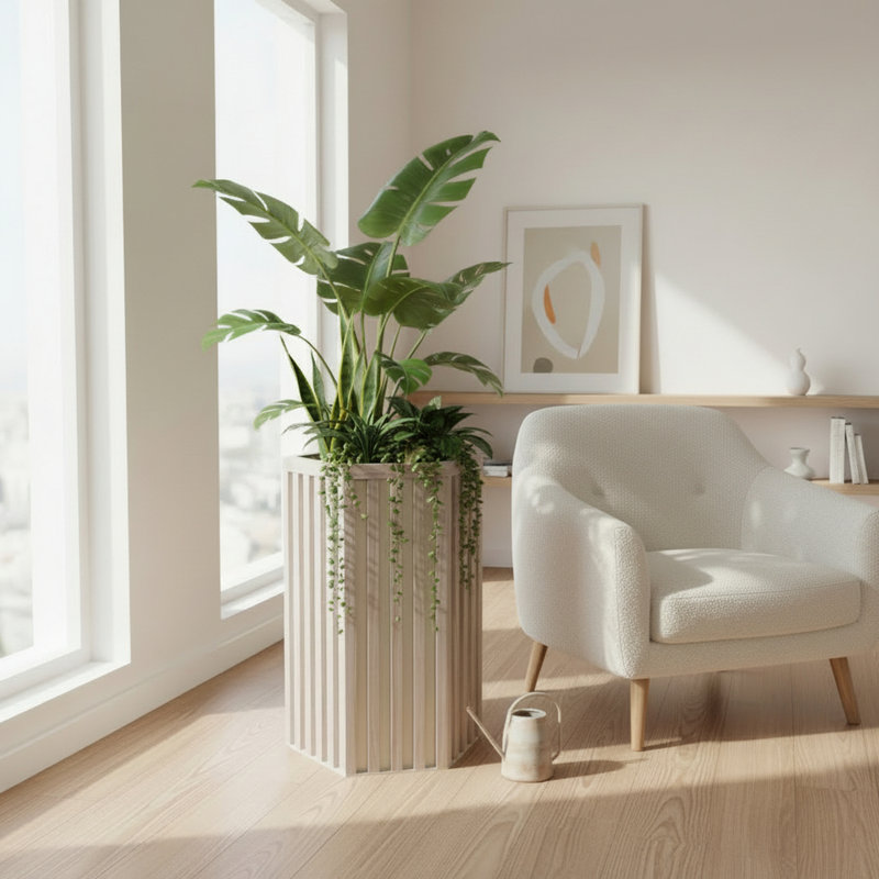 Hexagon Column Planter, 30.25" H x 14.38" W x 16.5" D, Ash Brown