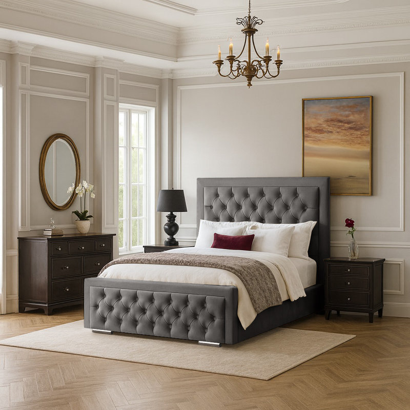 Agusta Upholstered Bed, Kingsize (5'), Grey
