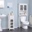 Armoire de rangement au-dessus de la toilette avec portes en verre, blanc