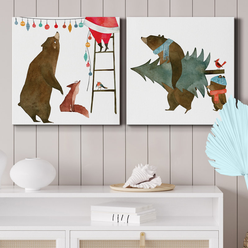 Wild Christmas I - ensemble de 2 reproductions sur toiles tendues, H 32 po x l 64 po x P 1 po