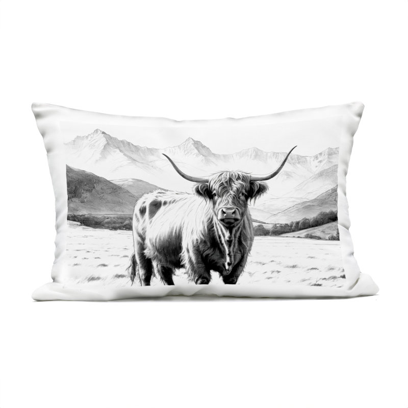 Coussin Highland, Rectangle H 14 po x l 20 po, Bétail noir